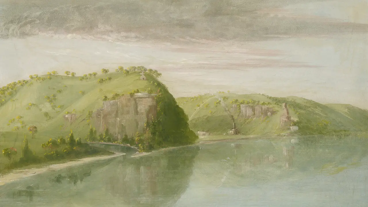 An 1835–1836 painting by George Catlin titled 'Dubuque’s Grave, Upper Mississippi'