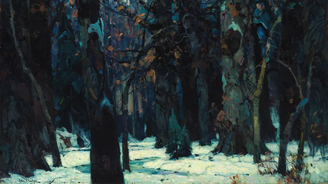 Painting of a gloomy forest by John Fabian Carlson