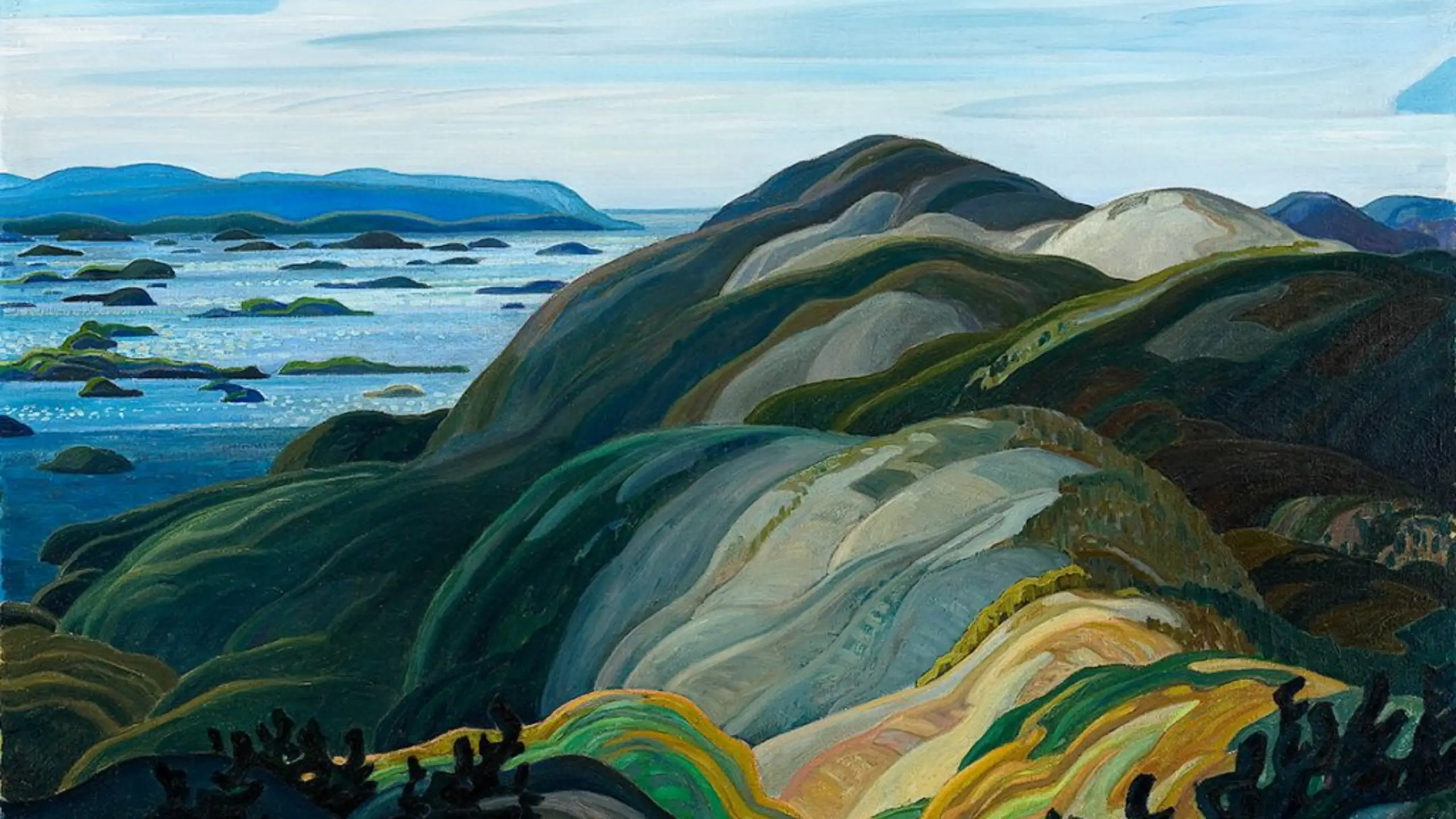 A 1931 painting by Franklin Carmichael titled 'Bay of Islands'