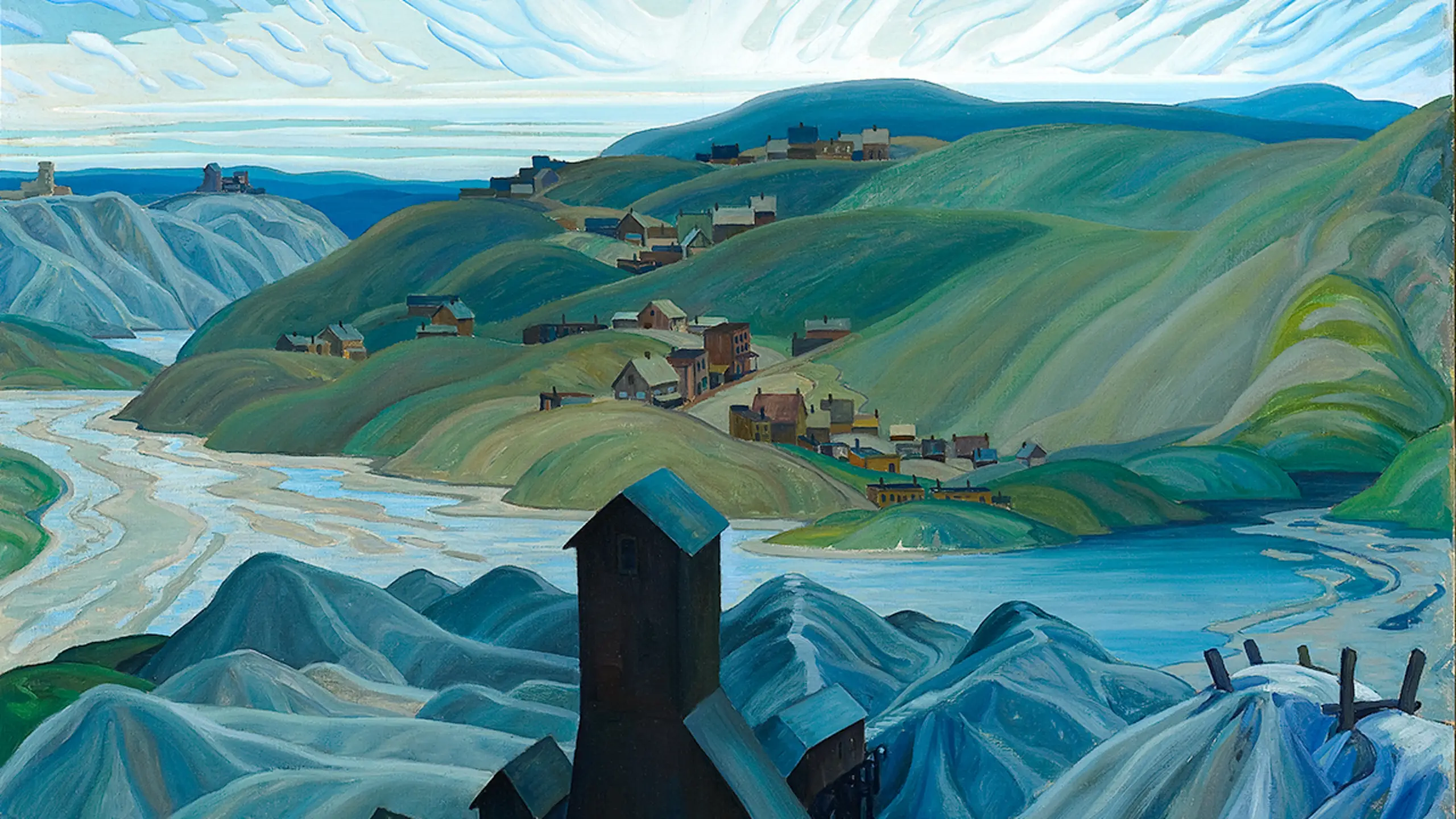 Painting titled 'A Northern Silver Mine' by Franklin Carmichael, 1930