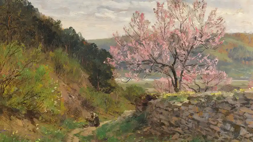 A painting by Austrian landscape painter Hugo Darnaut titled Spring