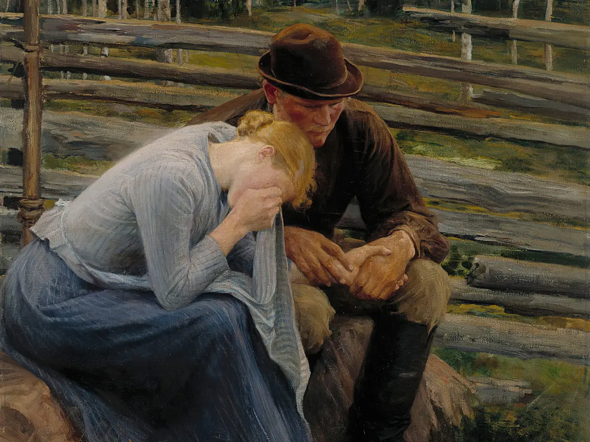 Albert Edelfelt, Sorrow, Variation Of The Illustration For The Poem At The Fair Of Vernamo, 1894