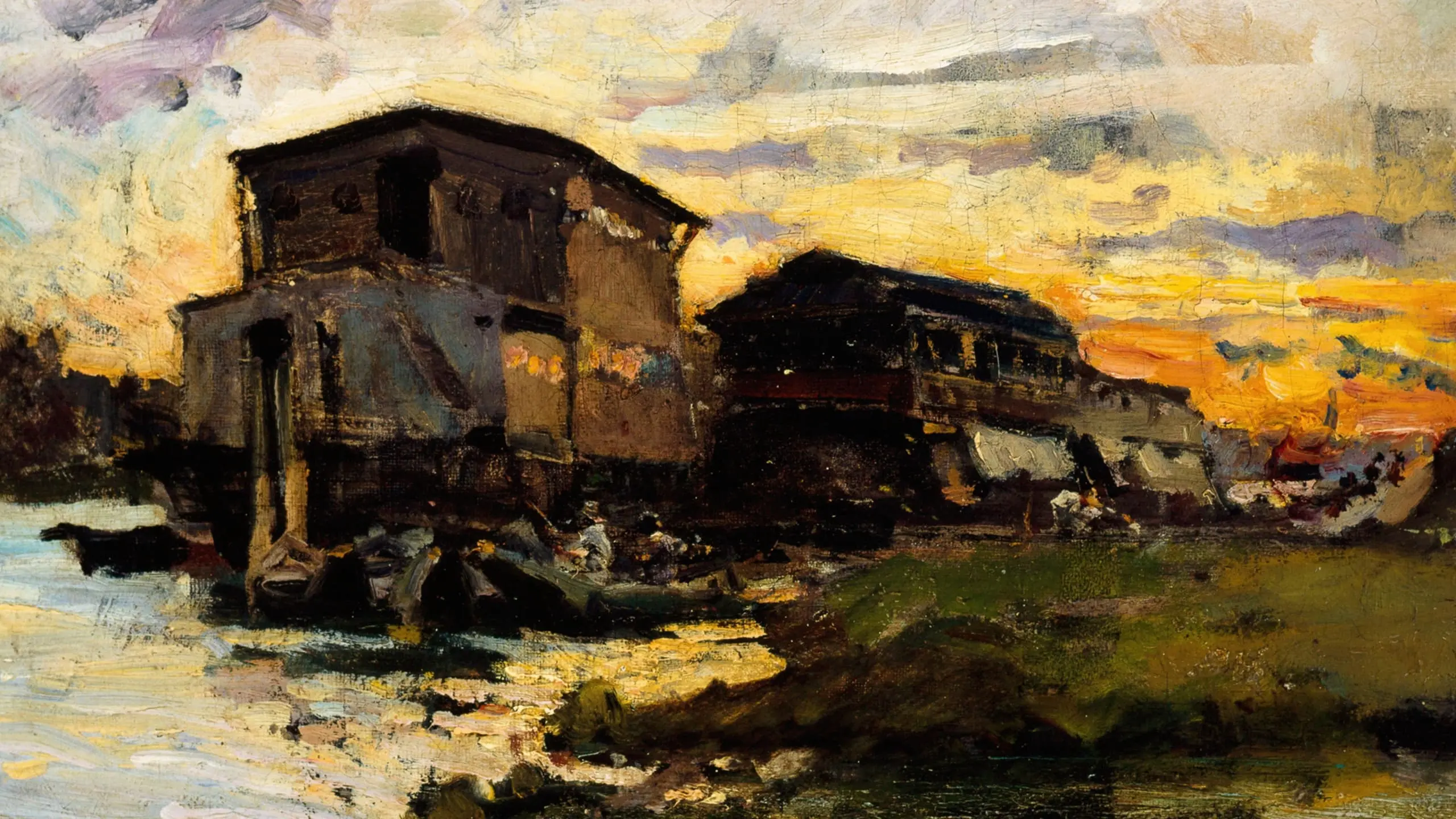 Emile Antoine Guillier, Bateau-lavoir sur la Seine, aux environs de Paris, 1880
