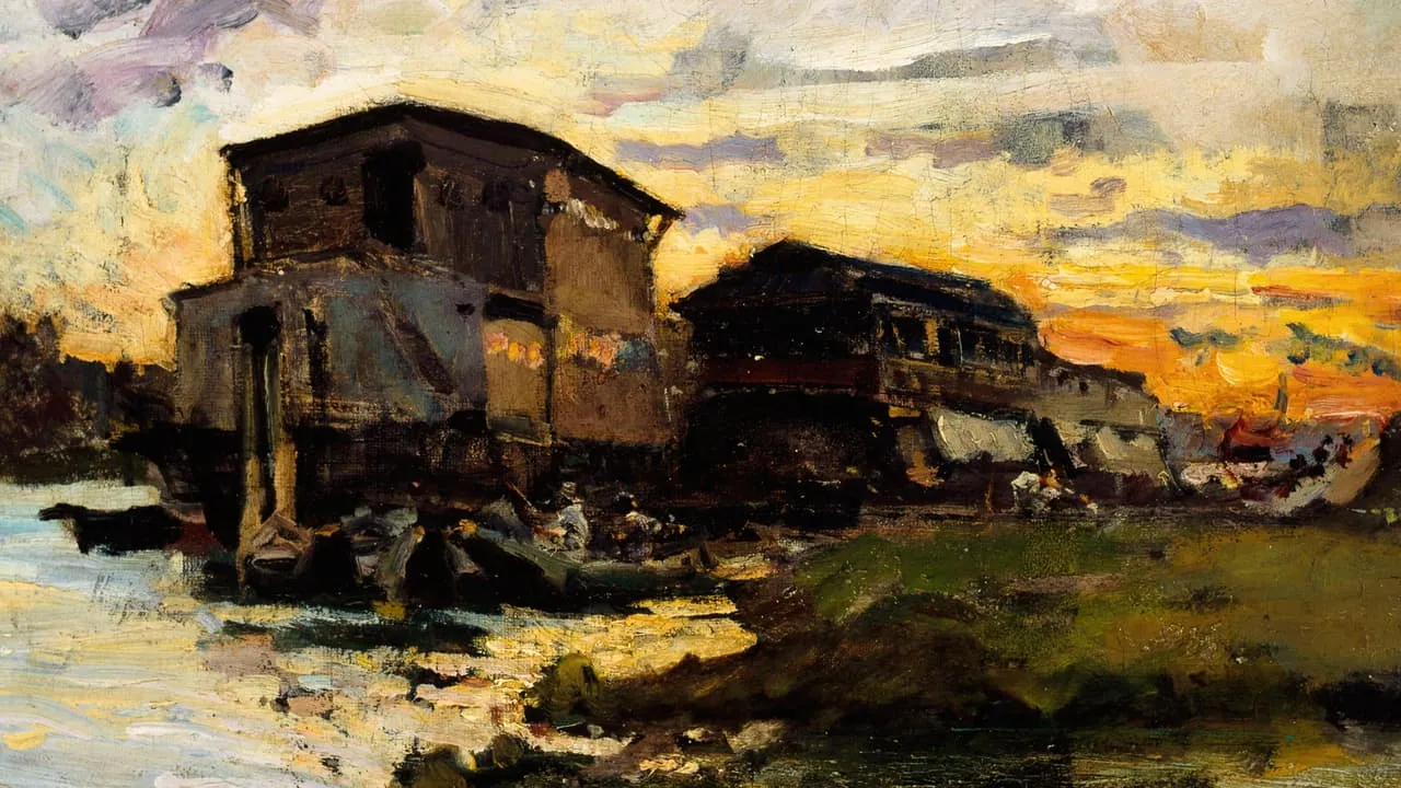 Emile Antoine Guillier, Bateau-lavoir sur la Seine, aux environs de Paris, 1880