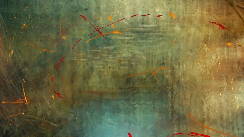 Abstract painting of red fish in water