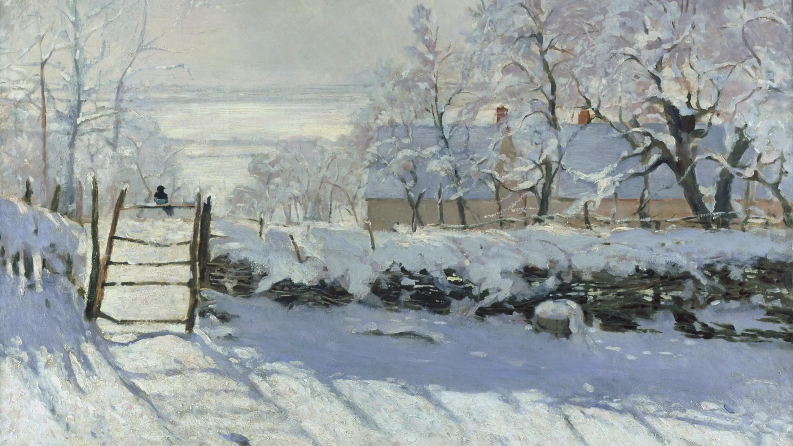 A painting by Claude Monet titled 'The Magpie'