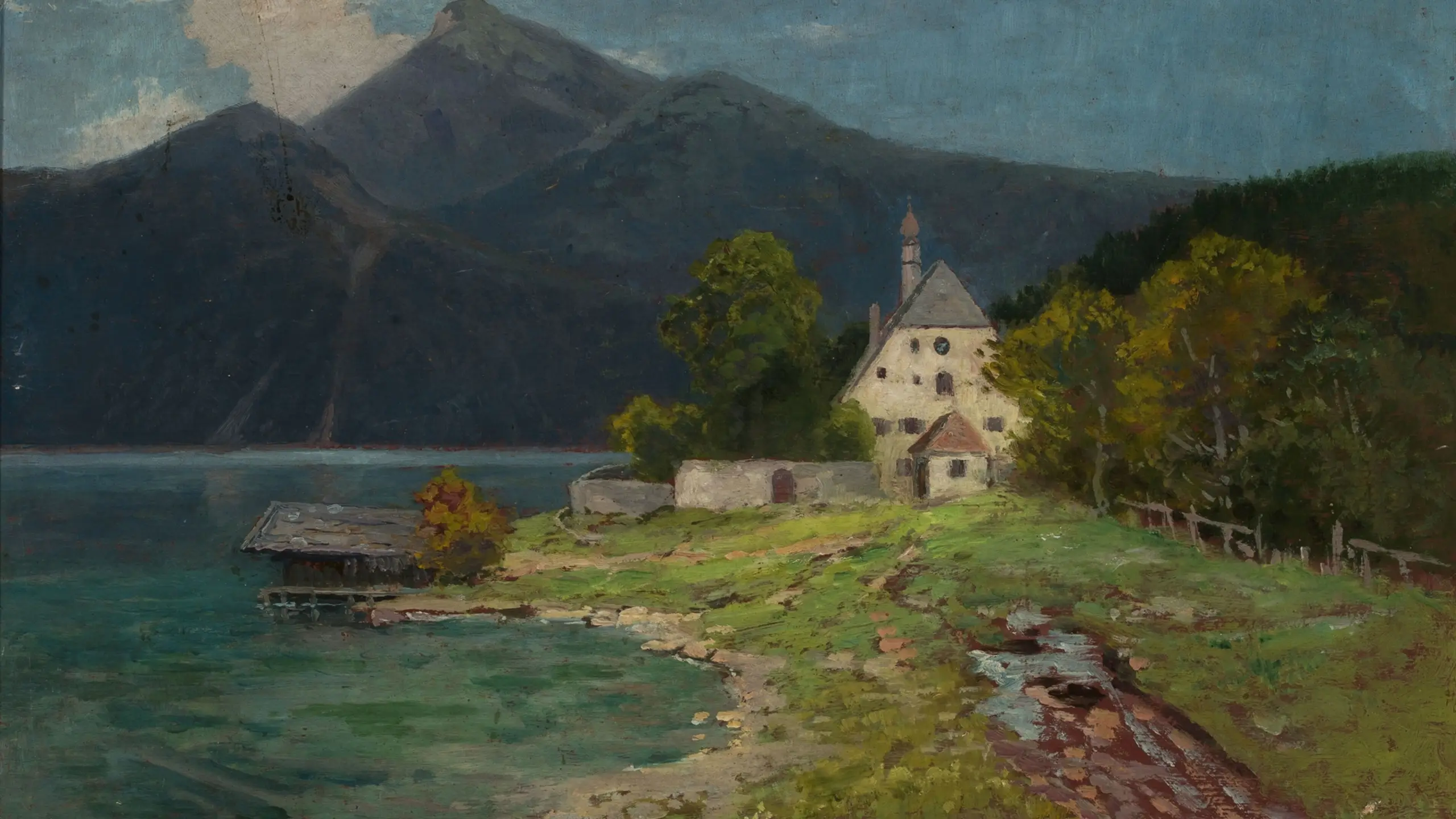 A painting by Carl Ernst Morgenstern titled 'Landscape with a lake in the mountains' (1920)