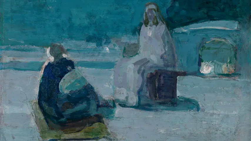 A 1923 painting of Christ and Nicodemus on a rooftop by Henry Ossswa Tanner