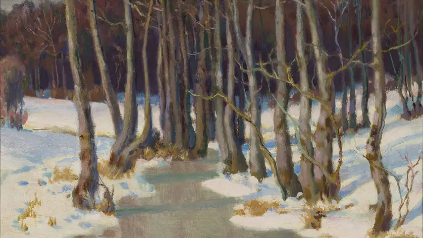 A 1917 painting of a forest stream by Teodor Ziomek